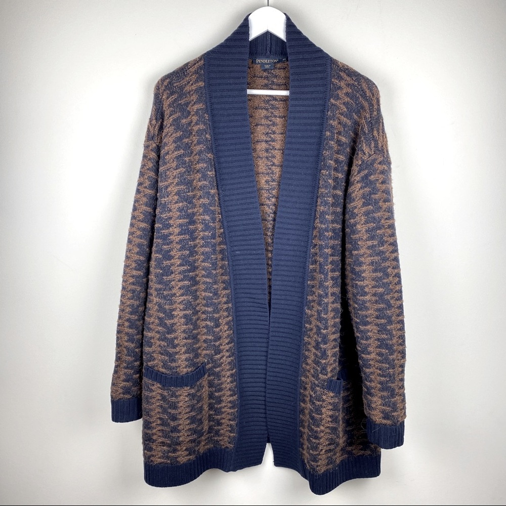 Pendleton Wool Alpaca Cardigan Navy Brown Women's Plus Size 2X